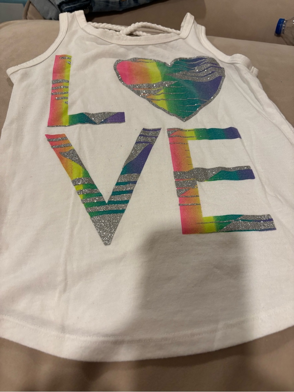 Circo White Tank Top with Rainbow and Silver Glitter LOVE Graphic